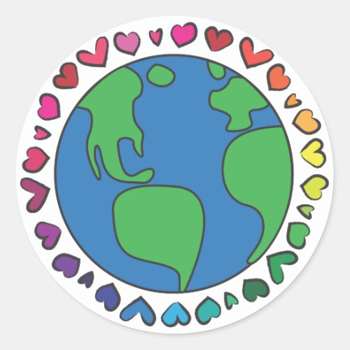 Mother Earth Day Save The Planet Rainbow Hearts Classic Round Sticker