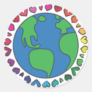 Mother Earth Day Save The Planet Rainbow Hearts Classic Round Sticker