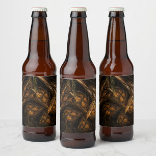 Mother Earth Modern Abstract Art Golden Fractal Beer Bottle Label