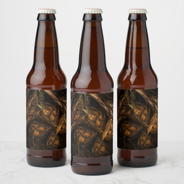 Mother Earth Modern Abstract Art Golden Fractal Beer Bottle Label (Bottles)