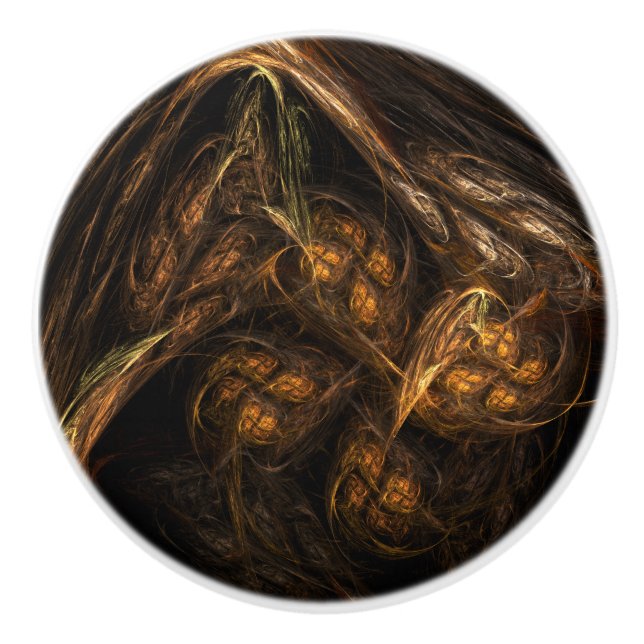 Mother Earth Modern Abstract Art Golden Fractal Ceramic Knob (Front)