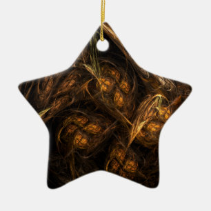 Mother Earth Modern Abstract Art Golden Fractal Ceramic Ornament