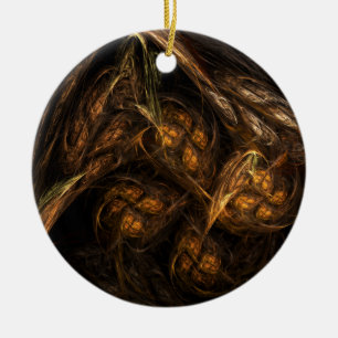 Mother Earth Modern Abstract Art Golden Fractal Ceramic Ornament