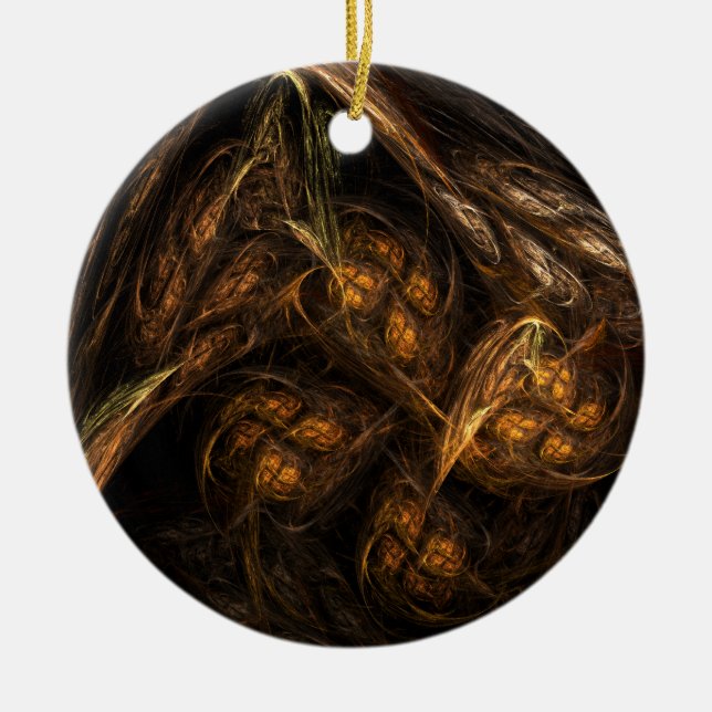 Mother Earth Modern Abstract Art Golden Fractal Ceramic Ornament (Front)