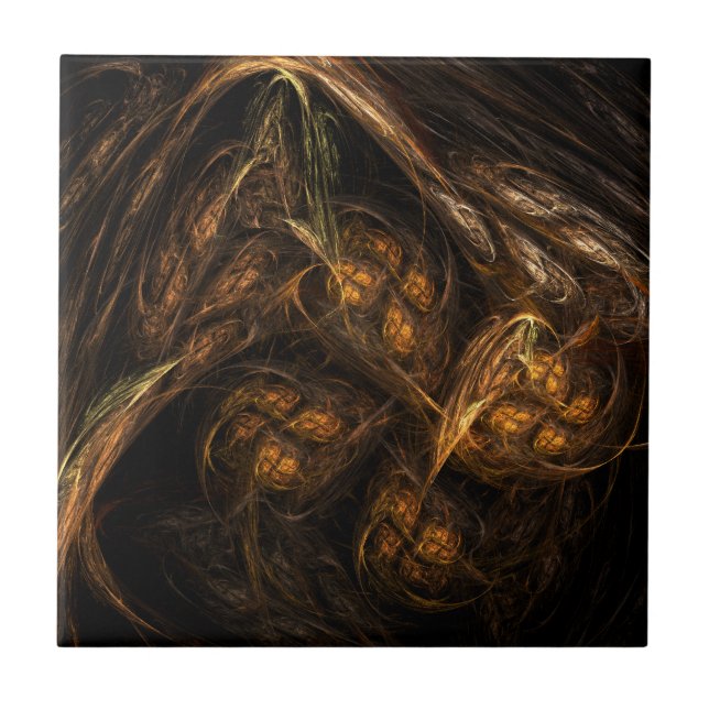 Mother Earth Modern Abstract Art Golden Fractal Ceramic Tile (Front)