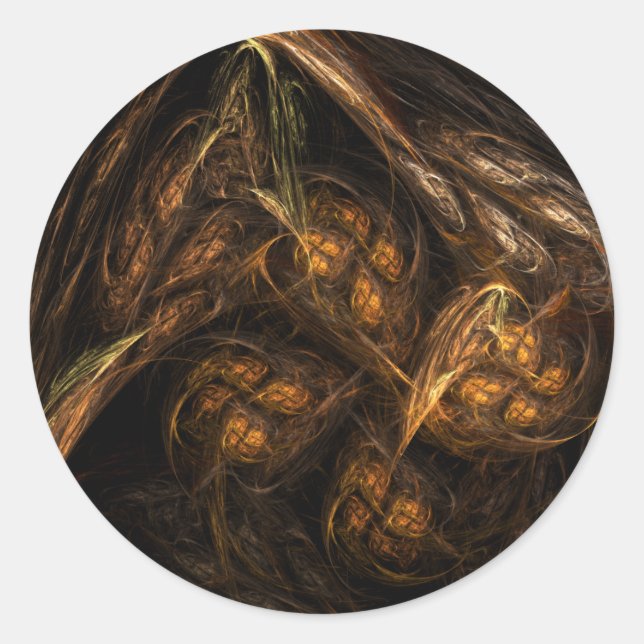Mother Earth Modern Abstract Art Golden Fractal Classic Round Sticker (Front)