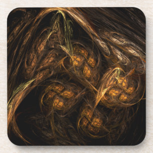 Mother Earth Modern Abstract Art Golden Fractal Coaster