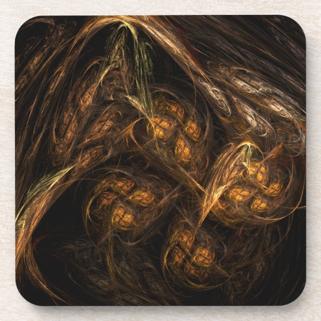 Mother Earth Modern Abstract Art Golden Fractal Coaster (Front)