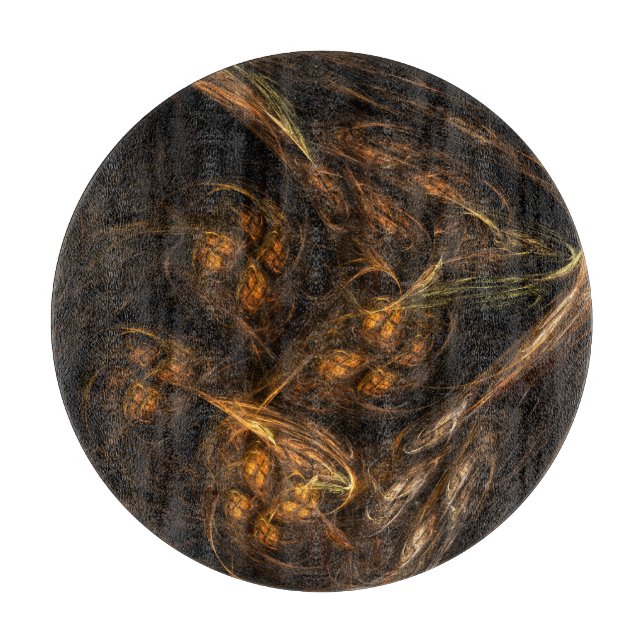 Mother Earth Modern Abstract Art Golden Fractal Cutting Board (Front)