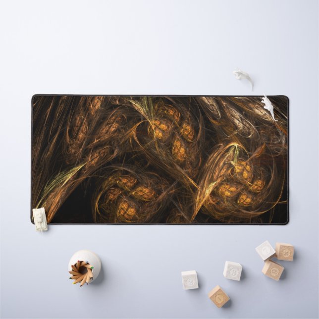 Mother Earth Modern Abstract Art Golden Fractal Desk Mat (Kids Table)