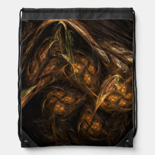 Mother Earth Modern Abstract Art Golden Fractal Drawstring Bag