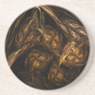 Mother Earth Modern Abstract Art Golden Fractal Drink Coaster