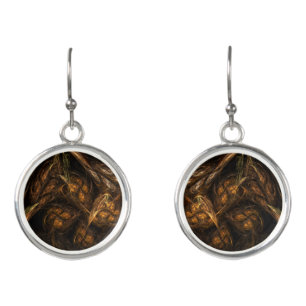Mother Earth Modern Abstract Art Golden Fractal Earrings