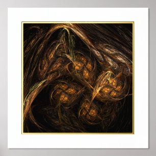 Mother Earth Modern Abstract Art Golden Fractal Foil Prints