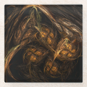 Mother Earth Modern Abstract Art Golden Fractal Glass Coaster
