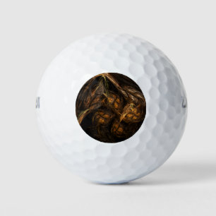 Mother Earth Modern Abstract Art Golden Fractal Golf Balls