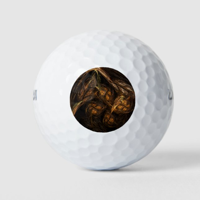 Mother Earth Modern Abstract Art Golden Fractal Golf Balls (Front)
