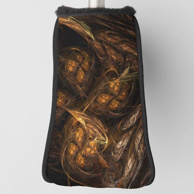 Mother Earth Modern Abstract Art Golden Fractal Golf Head Cover (Rotate 90)