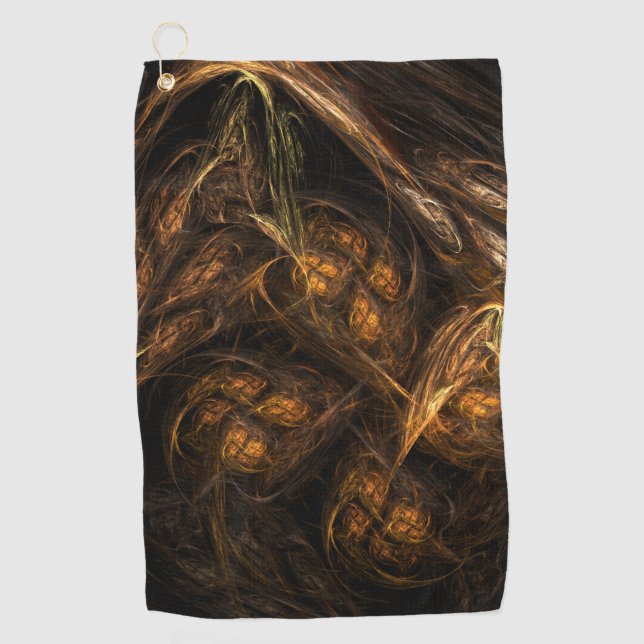 Mother Earth Modern Abstract Art Golden Fractal Golf Towel (Front)