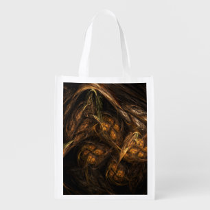 Mother Earth Modern Abstract Art Golden Fractal Grocery Bag