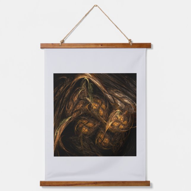 Mother Earth Modern Abstract Art Golden Fractal Hanging Tapestry (Front)