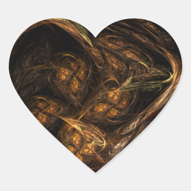 Mother Earth Modern Abstract Art Golden Fractal Heart Sticker (Front)