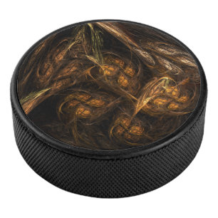 Mother Earth Modern Abstract Art Golden Fractal Hockey Puck