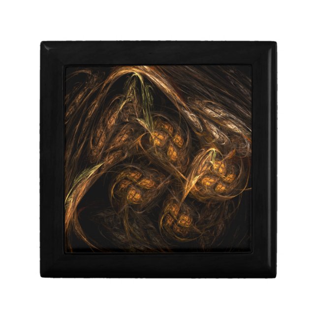 Mother Earth Modern Abstract Art Golden Fractal Keepsake Box (Front)