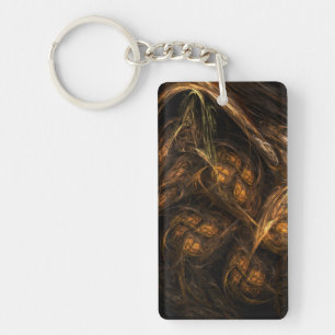 Mother Earth Modern Abstract Art Golden Fractal Keychain