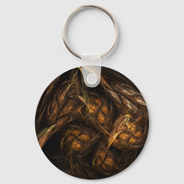 Mother Earth Modern Abstract Art Golden Fractal Keychain (Front)