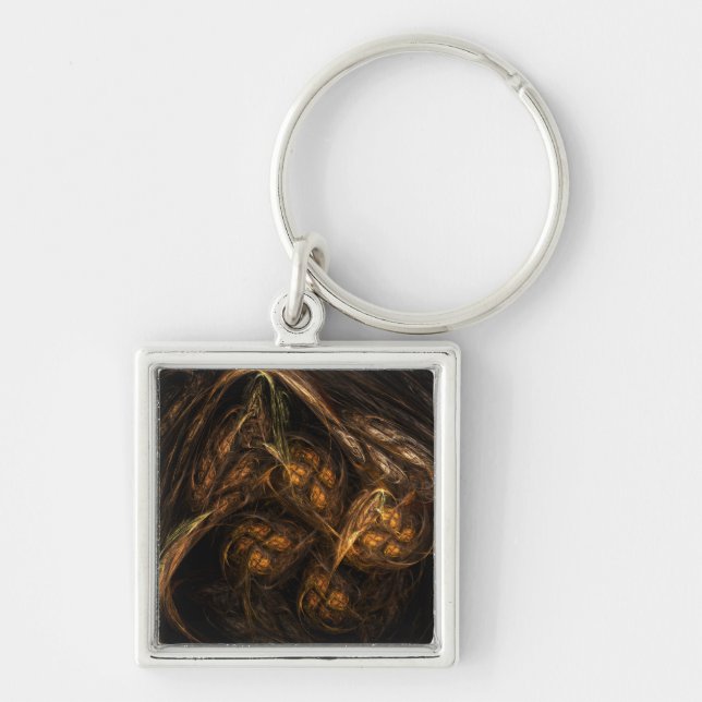 Mother Earth Modern Abstract Art Golden Fractal Keychain (Front)