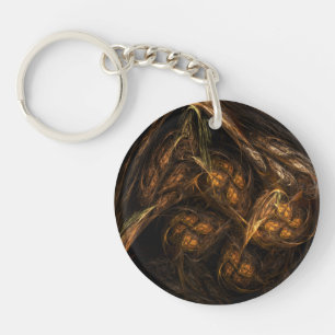 Mother Earth Modern Abstract Art Golden Fractal Keychain