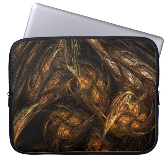 Mother Earth Modern Abstract Art Golden Fractal Laptop Sleeve (Front)