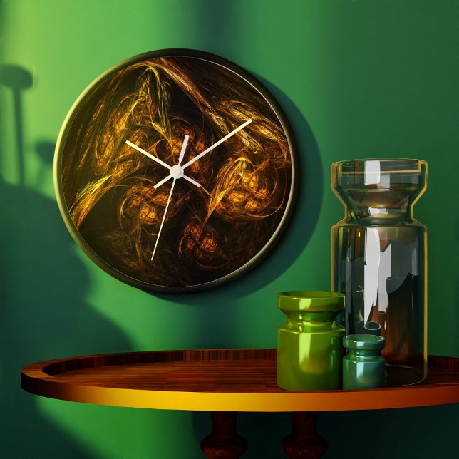 Mother Earth Modern Abstract Art Golden Fractal Large Clock (Mother Earth Abstract Art Round Clock)