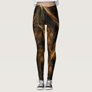 Mother Earth Modern Abstract Art Golden Fractal Leggings