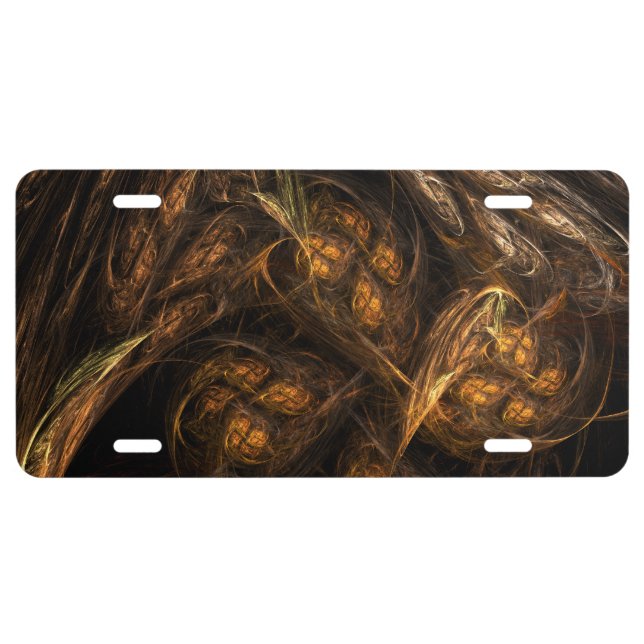 Mother Earth Modern Abstract Art Golden Fractal License Plate (Front)