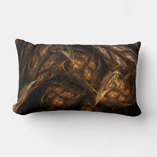 Mother Earth Modern Abstract Art Golden Fractal Lumbar Pillow (Front)