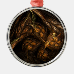 Mother Earth Modern Abstract Art Golden Fractal Metal Ornament