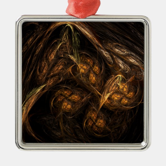 Mother Earth Modern Abstract Art Golden Fractal Metal Ornament (Front)