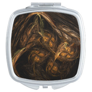 Mother Earth Modern Abstract Art Golden Fractal Mirror For Makeup