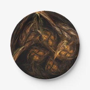 Mother Earth Modern Abstract Art Golden Fractal Paper Plates