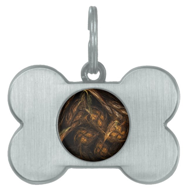Mother Earth Modern Abstract Art Golden Fractal Pet Name Tag (Front)