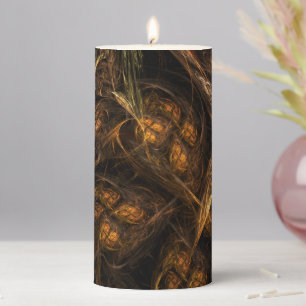 Mother Earth Modern Abstract Art Golden Fractal Pillar Candle