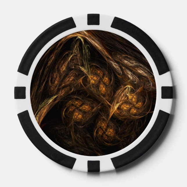 Mother Earth Modern Abstract Art Golden Fractal Poker Chips (Front)