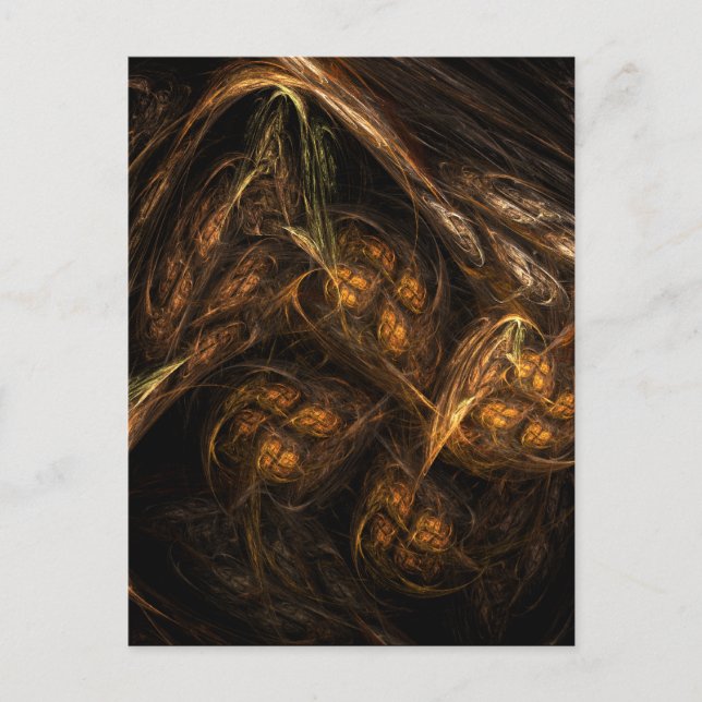 Mother Earth Modern Abstract Art Golden Fractal Postcard (Front)