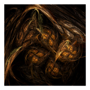 Mother Earth Modern Abstract Art Golden Fractal Poster