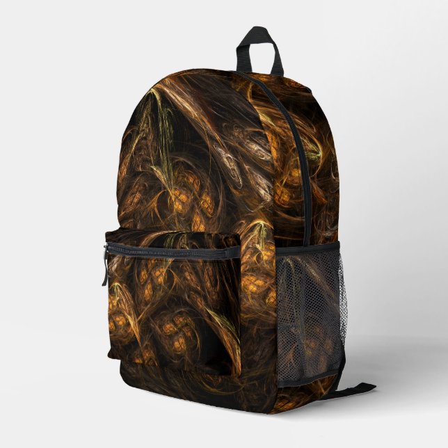 Mother Earth Modern Abstract Art Golden Fractal Printed Backpack (Back Corner Right)
