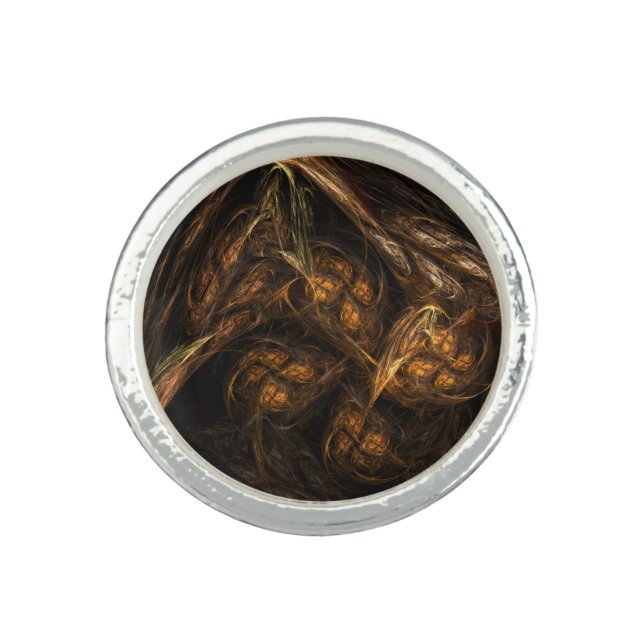 Mother Earth Modern Abstract Art Golden Fractal Ring (Front)