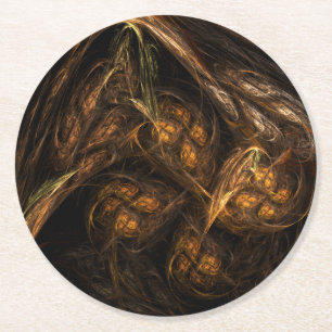 Mother Earth Modern Abstract Art Golden Fractal Round Paper Coaster