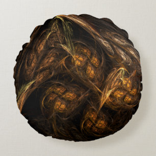 Mother Earth Modern Abstract Art Golden Fractal Round Pillow